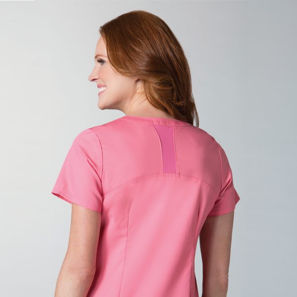 Mock Wrap Top With Back Mesh Panel